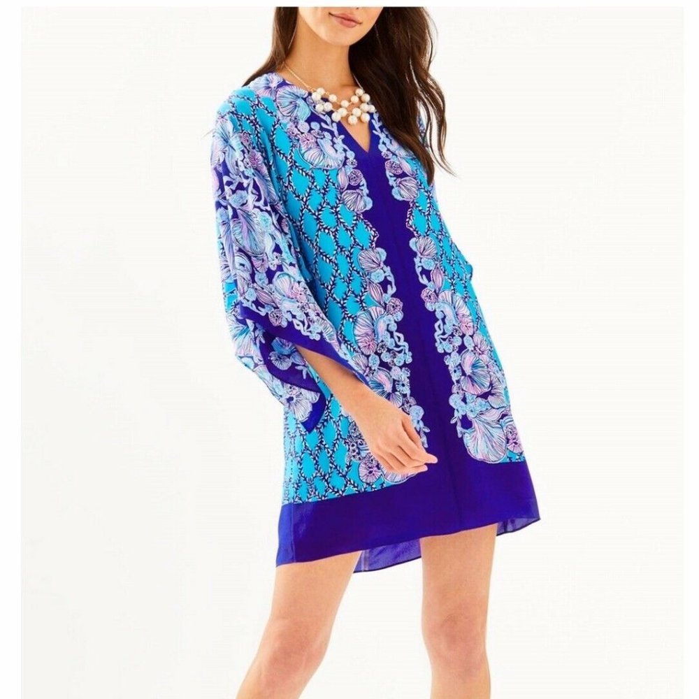 Lilly Pulitzer SHALYNN Silk Caftan Dress Lapis 10